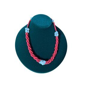 Vintage Multi Strand Coral & Pearl Cabochon Beaded Necklace Ethnic Tribal 18"